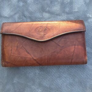Vtg Buxton Leather Unisex Pocket Book Change Purse Tan Folding Card‎ Storage